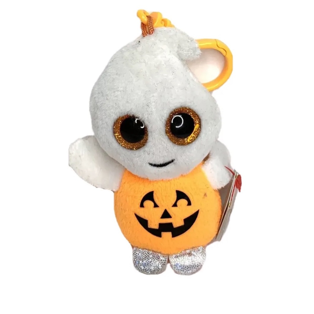 Ty Beanie Boos Pumpkie Halloween Ghost Pumpkin Mini Plush Bag Clip Toy